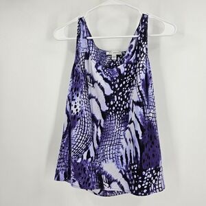 St.John Tank Top Purple Silk Abstract Animal Print Sleeveless Relaxed Fit Size S